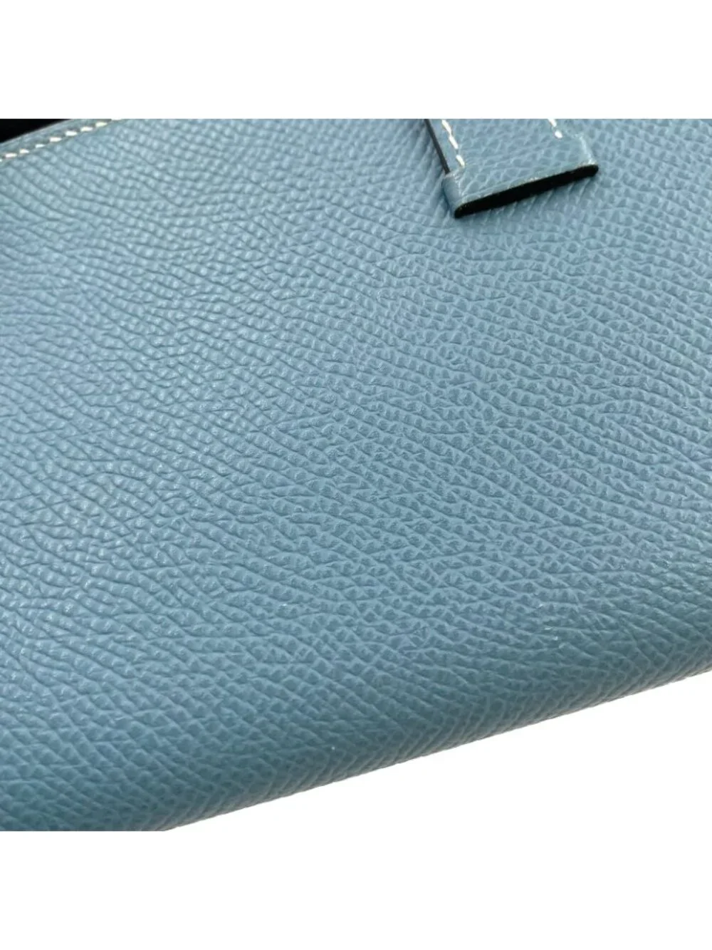 Hermes Bearn Souffle Leather Light Blue Wallet Silver